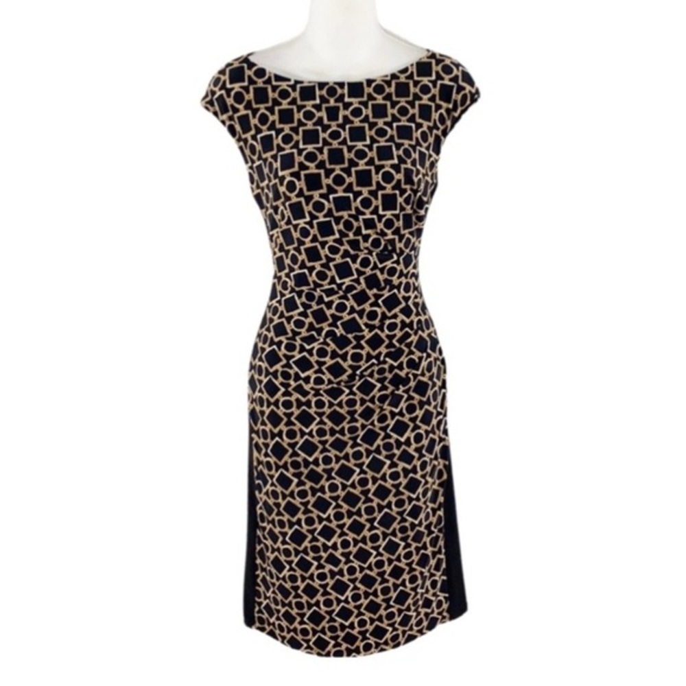 Ralph Lauren black tan print jersey dress